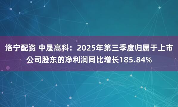 洛宁配资 中晟高科：2025年第三季度归属于上市公司股东的净利润同比增长185.84%